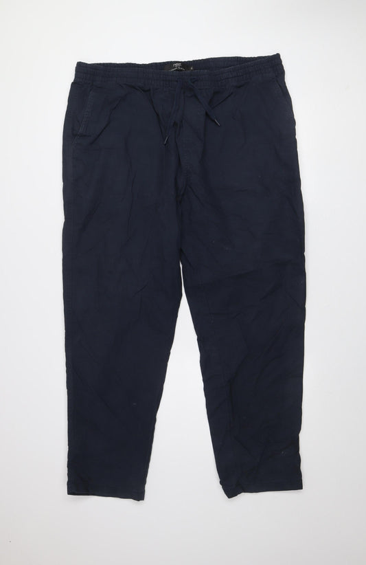 Next Men's Blue Tapered Slim Fit Cotton Trousers XL