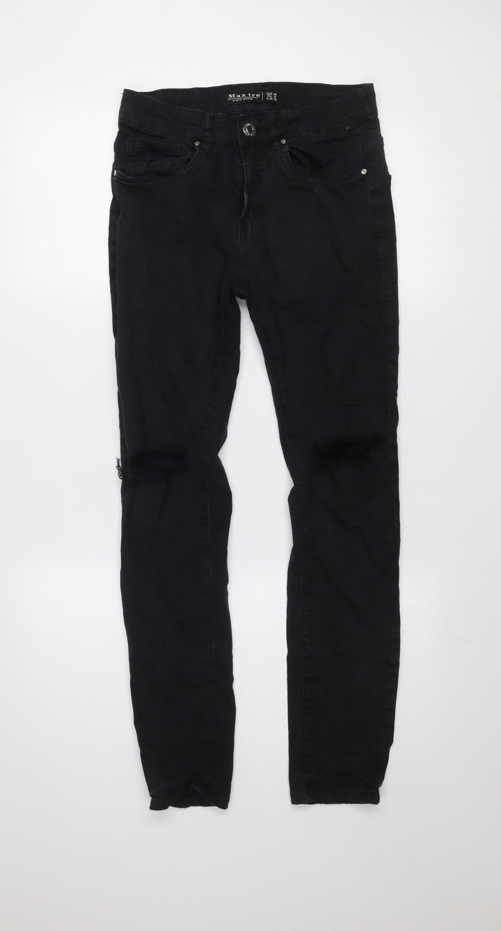 Maxtre Men's Black Slim Fit Distressed Skinny Jeans Size 28