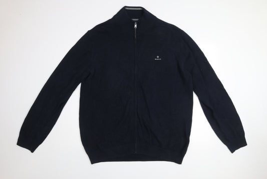 GANT Men's Blue Cotton Full Zip Stand Collar Jacket 3XL
