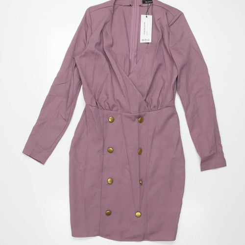 Boohoo Women's Purple Long Sleeve Bodycon Mini Dress UK 8