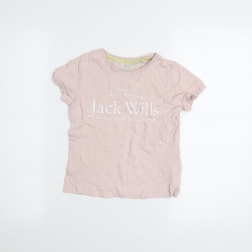 Jack Wills Girls Pink Cotton Logo T-Shirt 7-8 Years Short Sleeve Casual