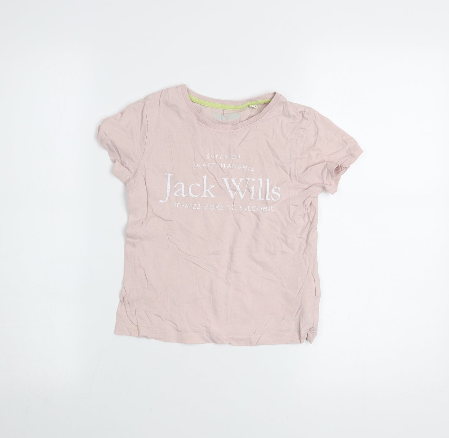 Jack Wills Girls Pink Cotton Logo T-Shirt 7-8 Years Short Sleeve Casual