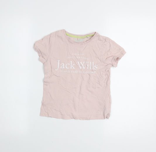 Jack Wills Girls Pink Cotton Logo T-Shirt 7-8 Years Short Sleeve Casual