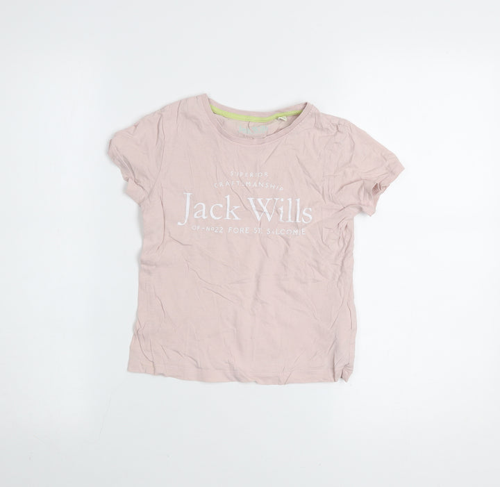 Jack Wills Girls Pink Cotton Logo T-Shirt 7-8 Years Short Sleeve Casual