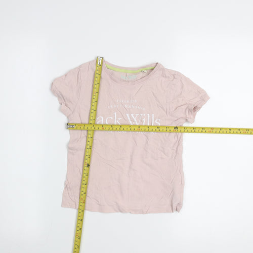 Jack Wills Girls Pink Cotton Logo T-Shirt 7-8 Years Short Sleeve Casual