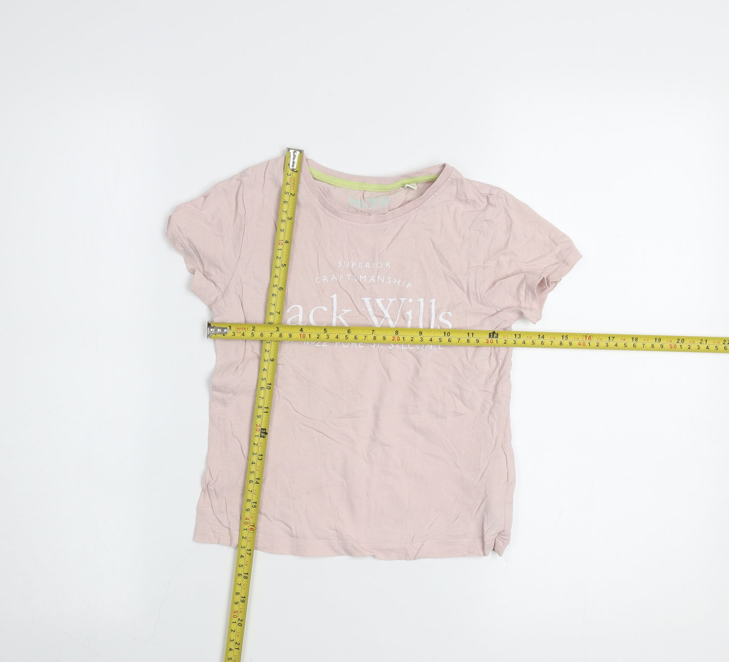 Jack Wills Girls Pink Cotton Logo T-Shirt 7-8 Years Short Sleeve Casual