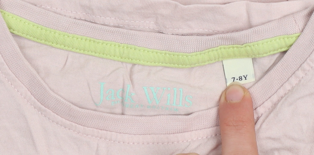 Jack Wills Girls Pink Cotton Logo T-Shirt 7-8 Years Short Sleeve Casual