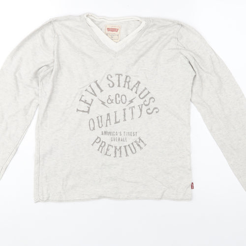 Levi’s Boys Grey Long Sleeve Graphic Cotton V-Neck T-Shirt 14 Years