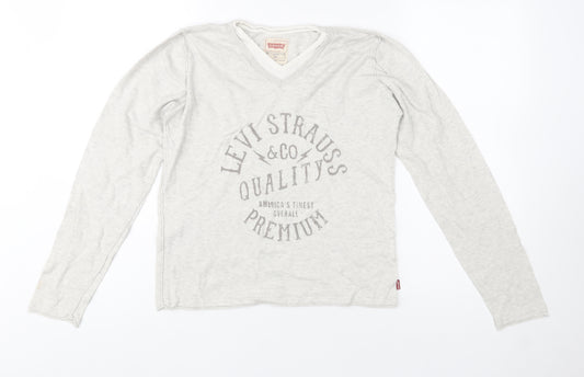 Levi’s Boys Grey Long Sleeve Graphic Cotton V-Neck T-Shirt 14 Years