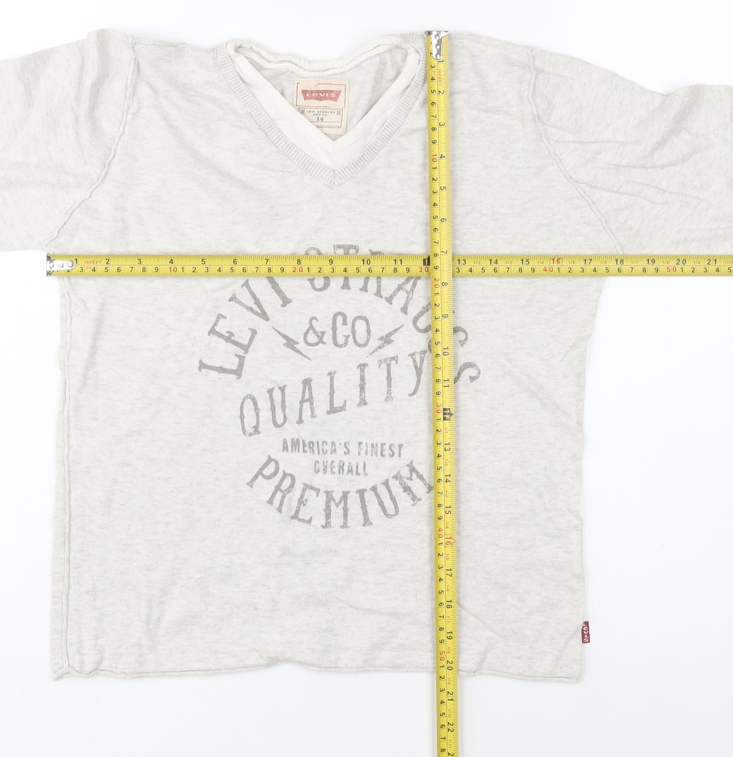 Levi’s Boys Grey Long Sleeve Graphic Cotton V-Neck T-Shirt 14 Years