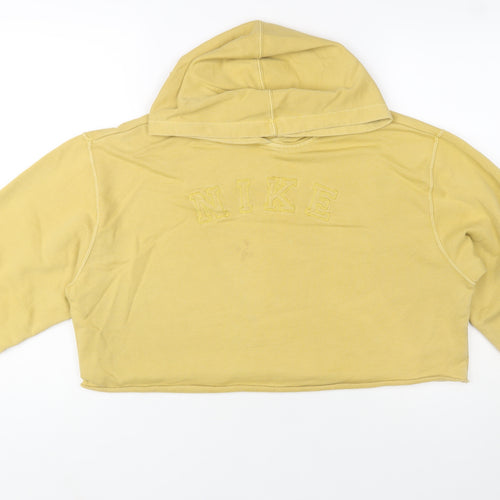 Nike Women’s Beige Cropped Pullover Hoodie L Embroidered Logo Cotton Blend