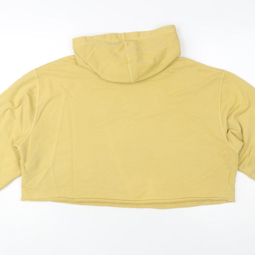 Nike Women’s Beige Cropped Pullover Hoodie L Embroidered Logo Cotton Blend