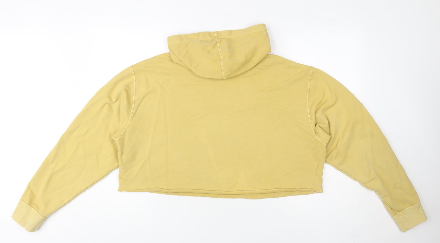 Nike Women’s Beige Cropped Pullover Hoodie L Embroidered Logo Cotton Blend