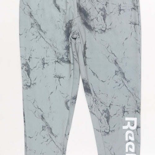 Reebok Girls Grey Marble Print Ankle Leggings Size 6 Years Activewear