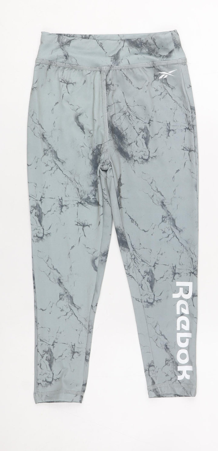 Reebok Girls Grey Marble Print Ankle Leggings Size 6 Years Activewear