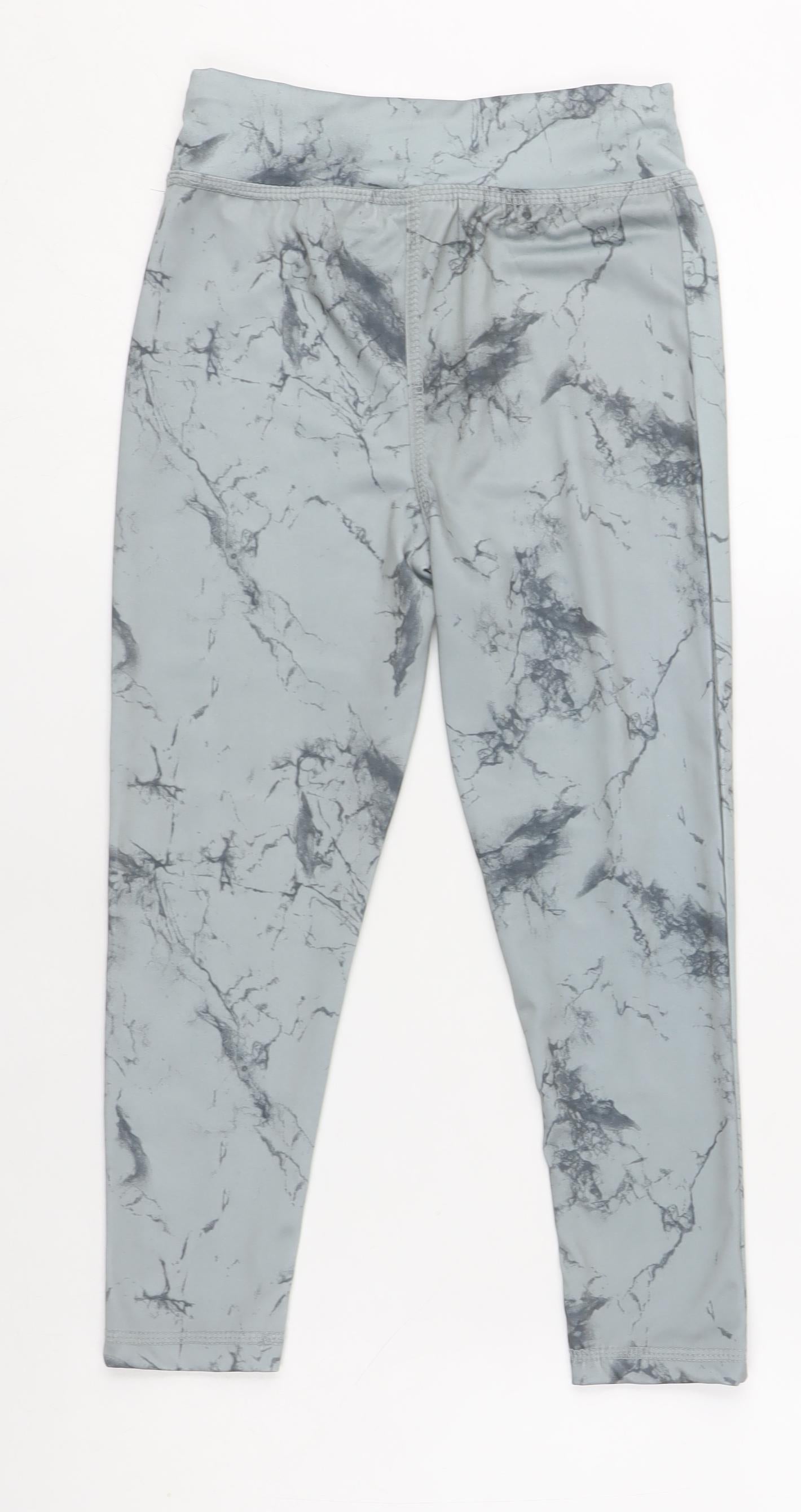 Reebok Girls Grey Marble Print Ankle Leggings Size 6 Years Activewear