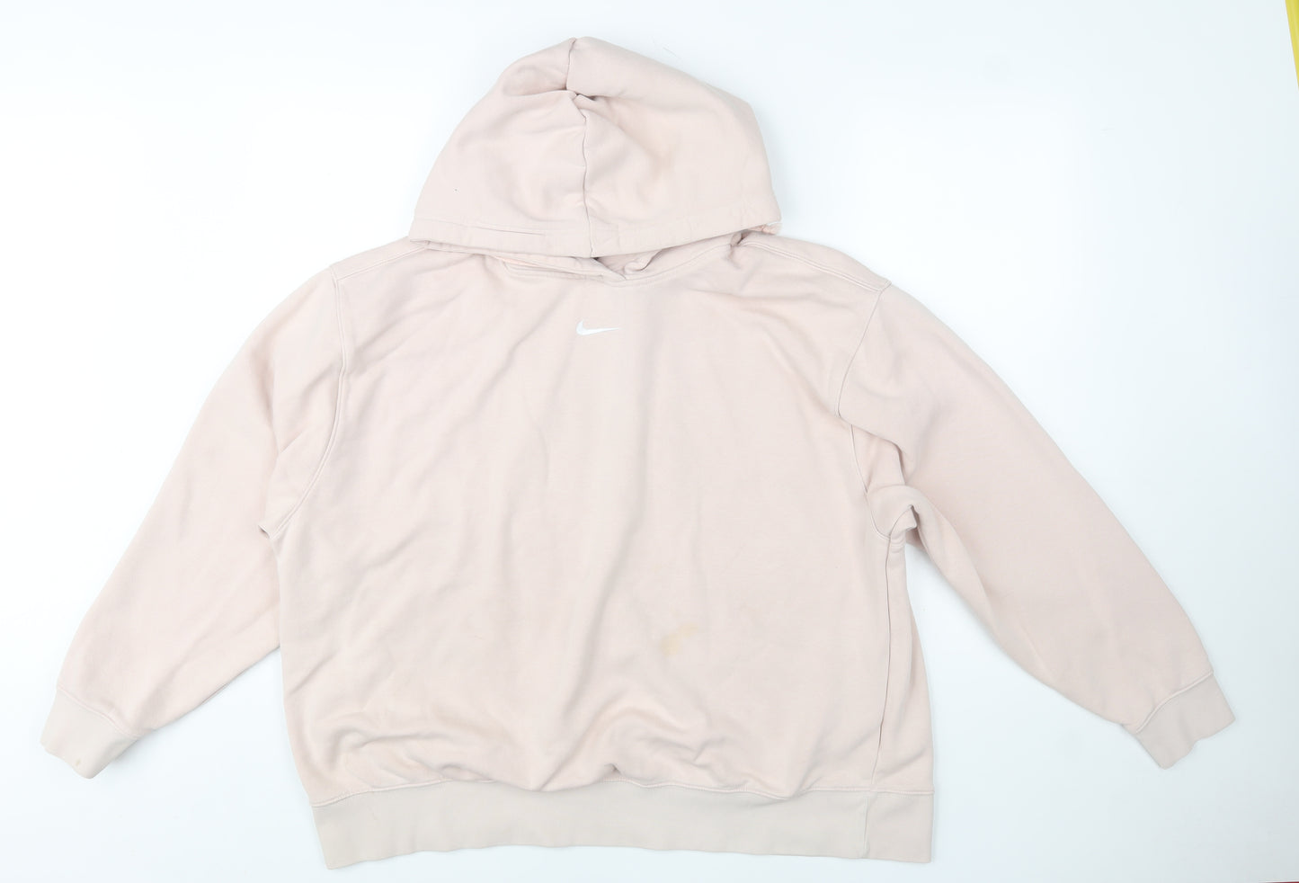 Nike Women Beige Pullover Hoodie 1X Cotton Blend Logo