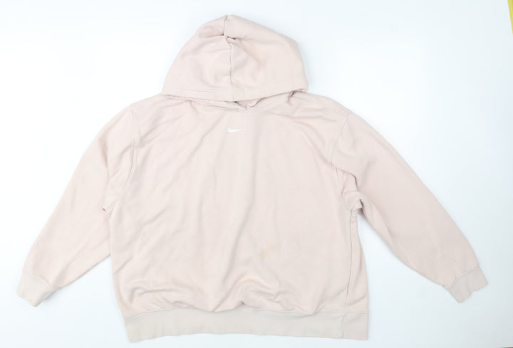 Nike Women Beige Pullover Hoodie 1X Cotton Blend Logo
