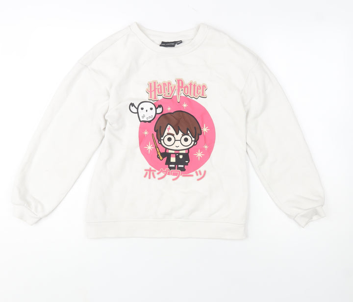 Harry Potter Girls White Sweatshirt 10-11 Years Graphic Crew Neck Pullover