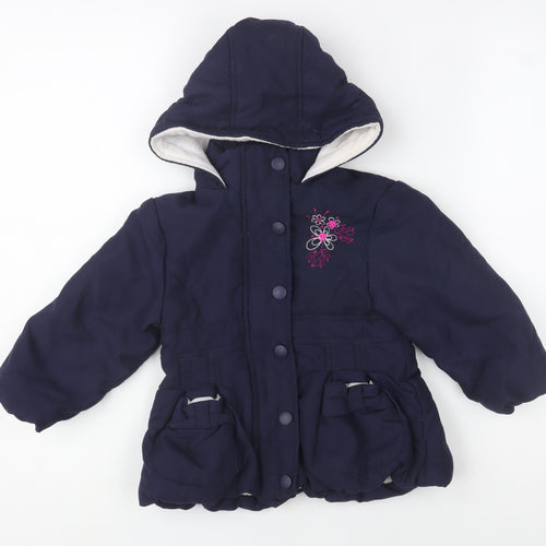 St. Bernard for Dunnes Girls Navy Hooded Puffer Jacket 18-23 Months Embroidered