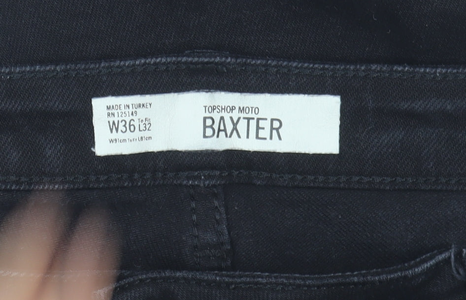 Topshop Men Black Baxter Regular Straight Jeans W36 L32