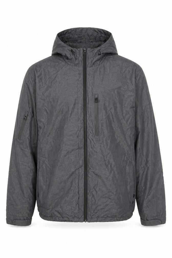 Tu Men's Grey Hooded Windbreaker Jacket L 42in Water Resistant