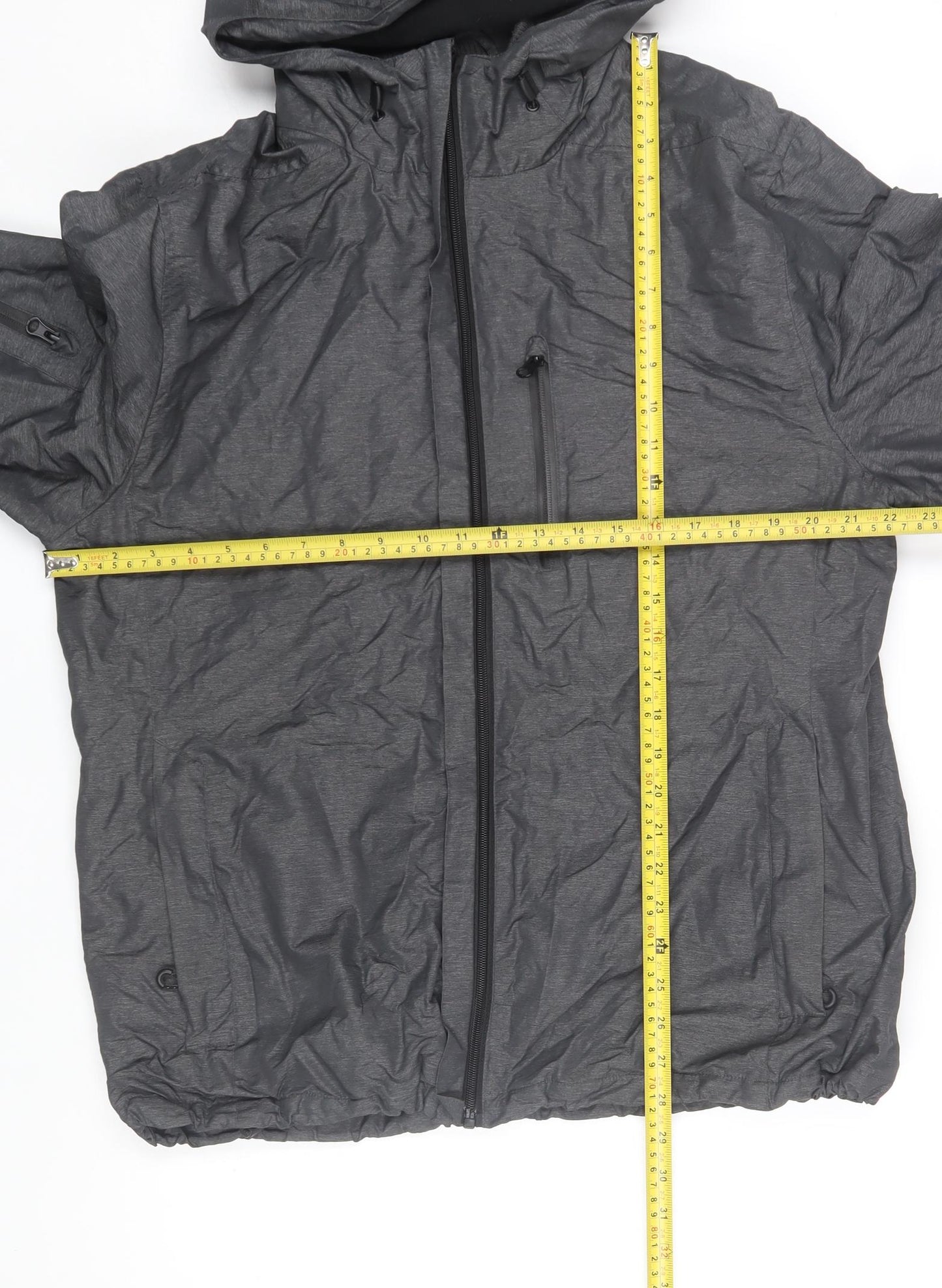 Tu Men's Grey Hooded Windbreaker Jacket L 42in Water Resistant