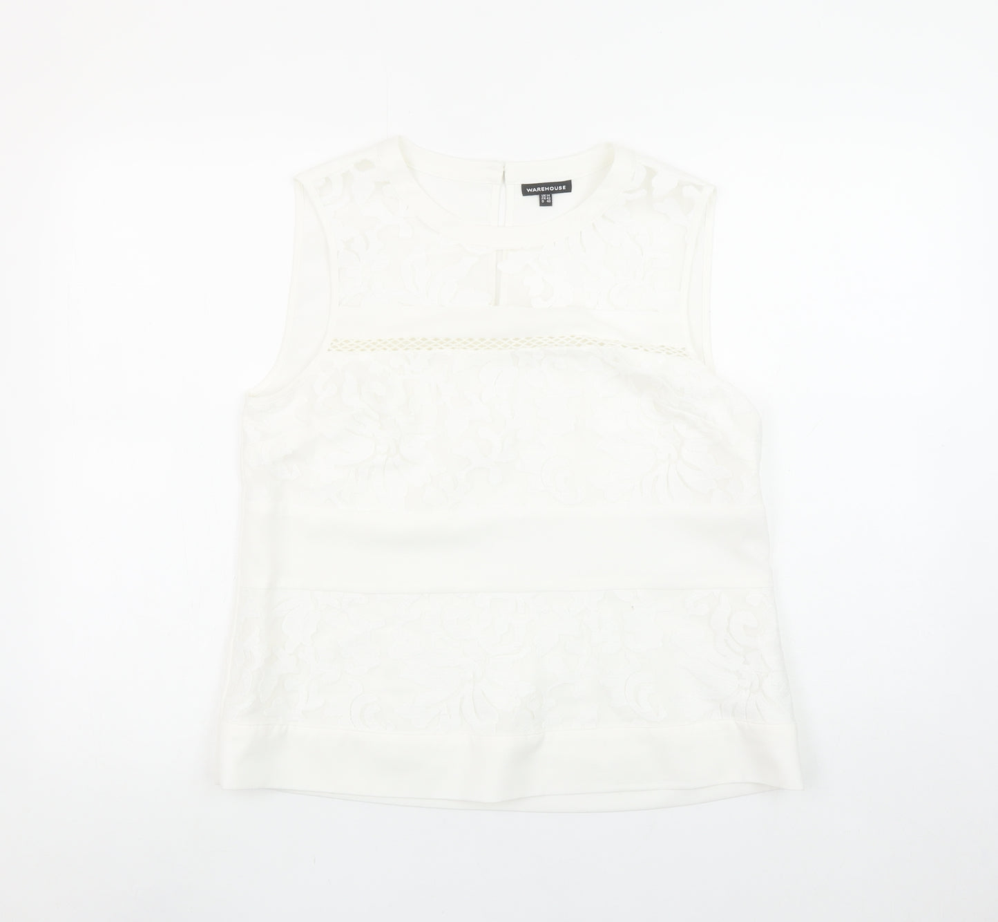Warehouse Women White Floral Sleeveless Blouse UK 14