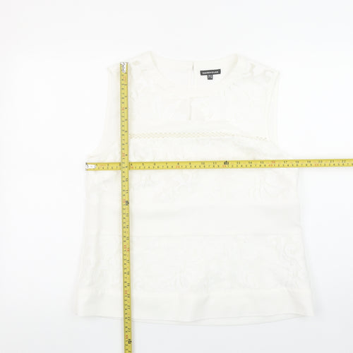 Warehouse Women White Floral Sleeveless Blouse UK 14