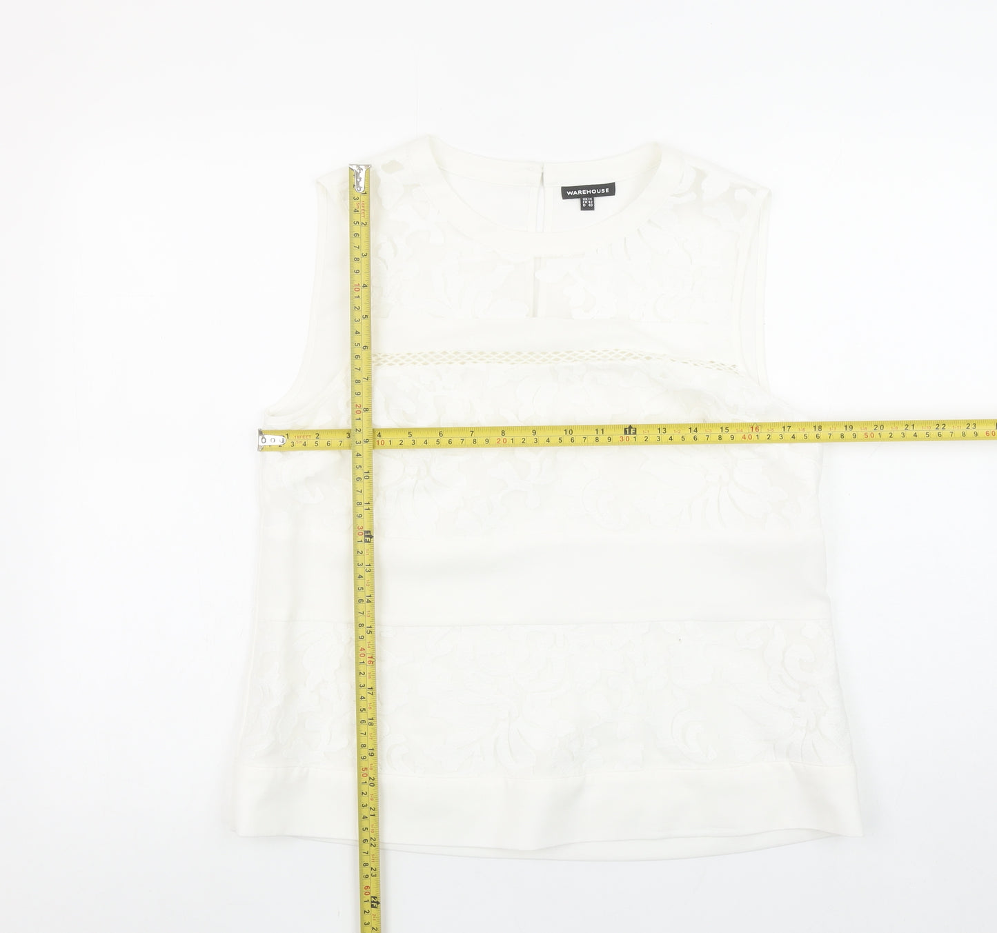 Warehouse Women White Floral Sleeveless Blouse UK 14