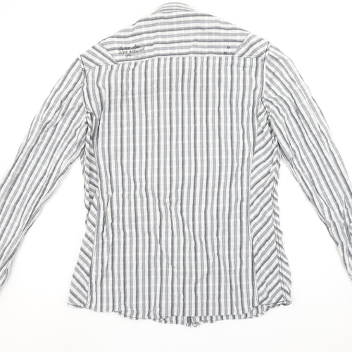 Next Men’s Grey Striped Slim Fit Long Sleeve Cotton Button-Up Shirt Size L