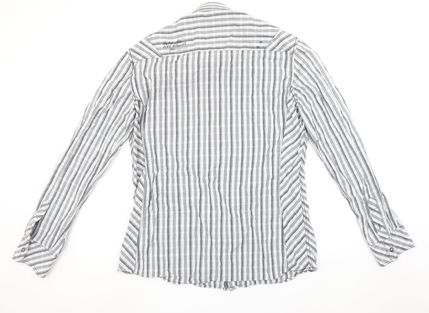Next Men’s Grey Striped Slim Fit Long Sleeve Cotton Button-Up Shirt Size L