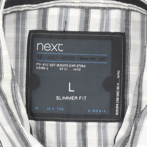 Next Men’s Grey Striped Slim Fit Long Sleeve Cotton Button-Up Shirt Size L