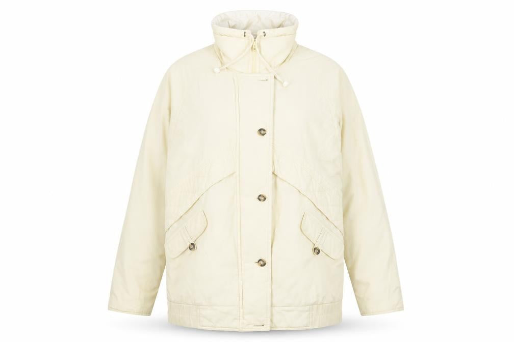 Front view of Telemac Women's Beige, size 12, Windbreaker Jacket with Zip & Buttons