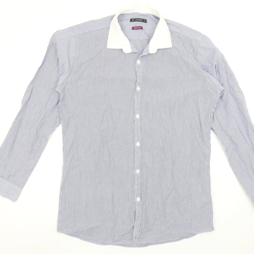 Dunnes Men Blue Striped Slim Fit Long Sleeve Button-Up Shirt 16in Collar