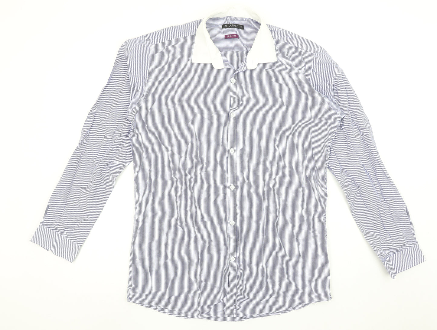 Dunnes Men Blue Striped Slim Fit Long Sleeve Button-Up Shirt 16in Collar