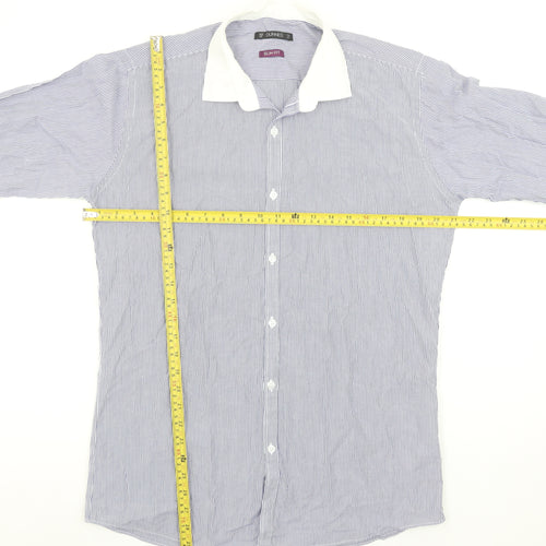 Dunnes Men Blue Striped Slim Fit Long Sleeve Button-Up Shirt 16in Collar