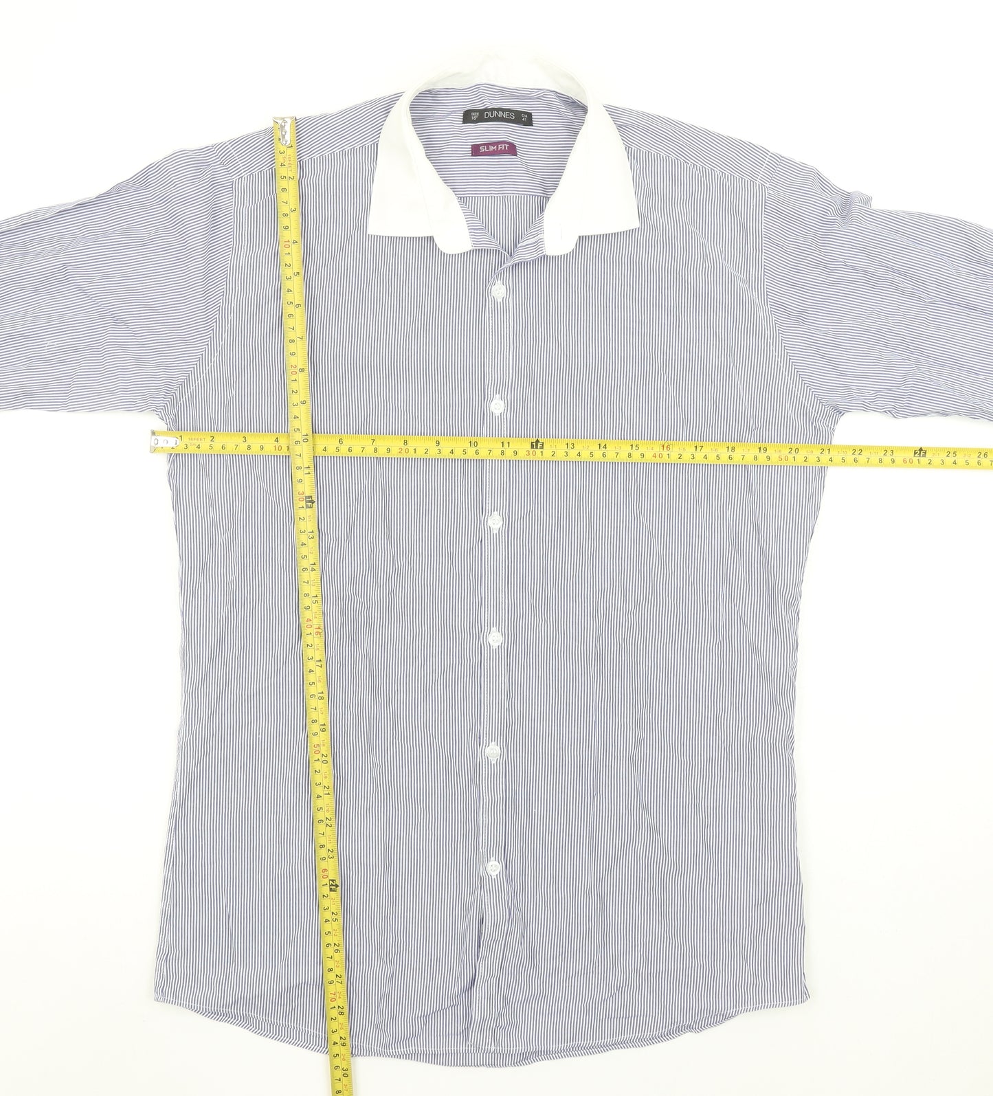 Dunnes Men Blue Striped Slim Fit Long Sleeve Button-Up Shirt 16in Collar