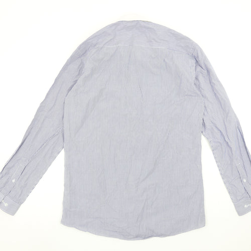 Dunnes Men Blue Striped Slim Fit Long Sleeve Button-Up Shirt 16in Collar