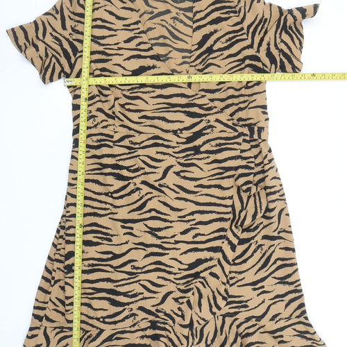Vero Moda Women Brown Animal Print Wrap Dress XL Ruffle Hem