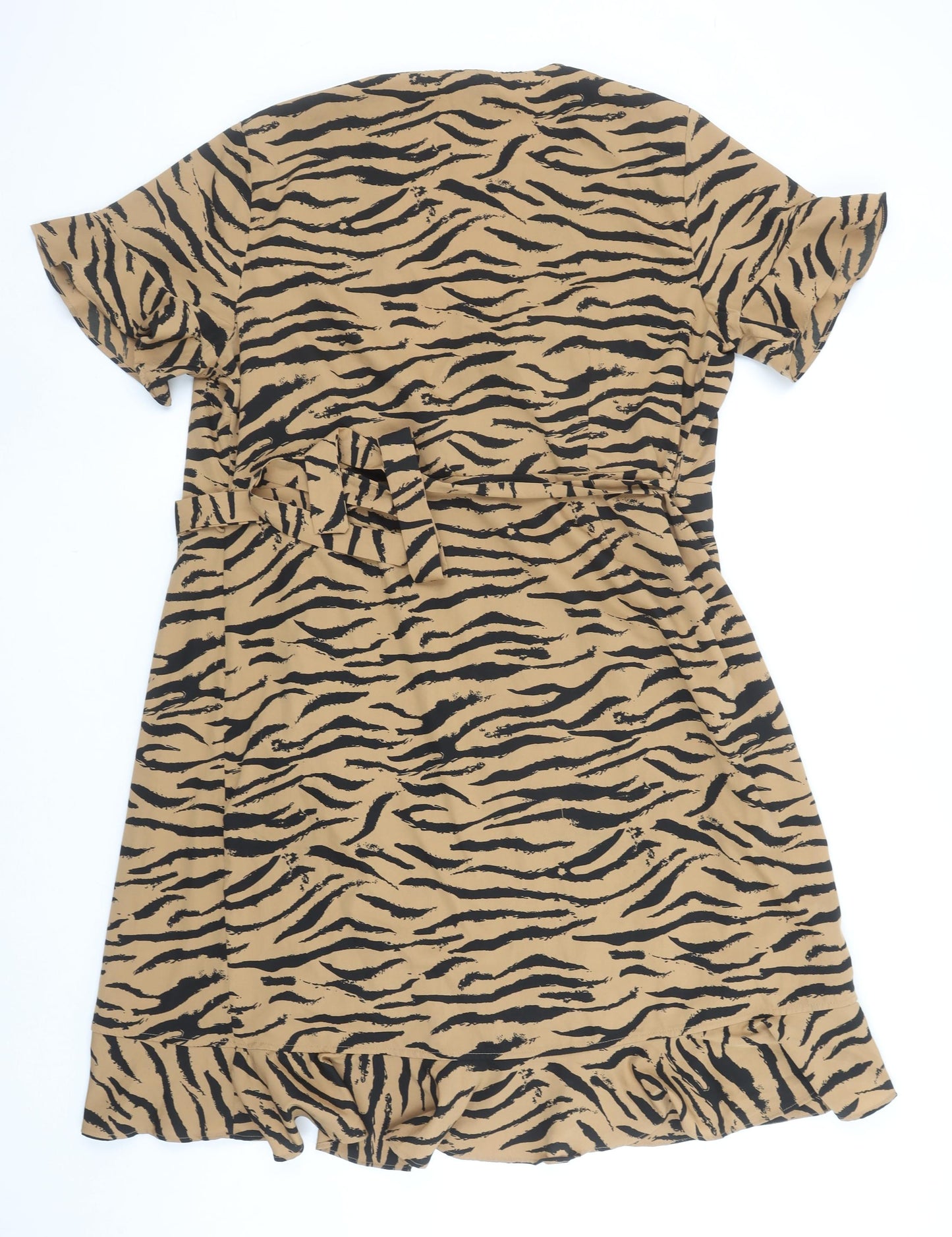 Vero Moda Women Brown Animal Print Wrap Dress XL Ruffle Hem