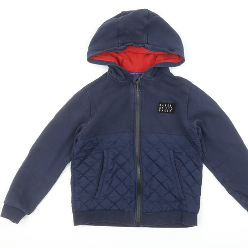 Baker by Ted Baker Boys Navy Full Zip Quilted Hoodie Age 10 Years Cotton
