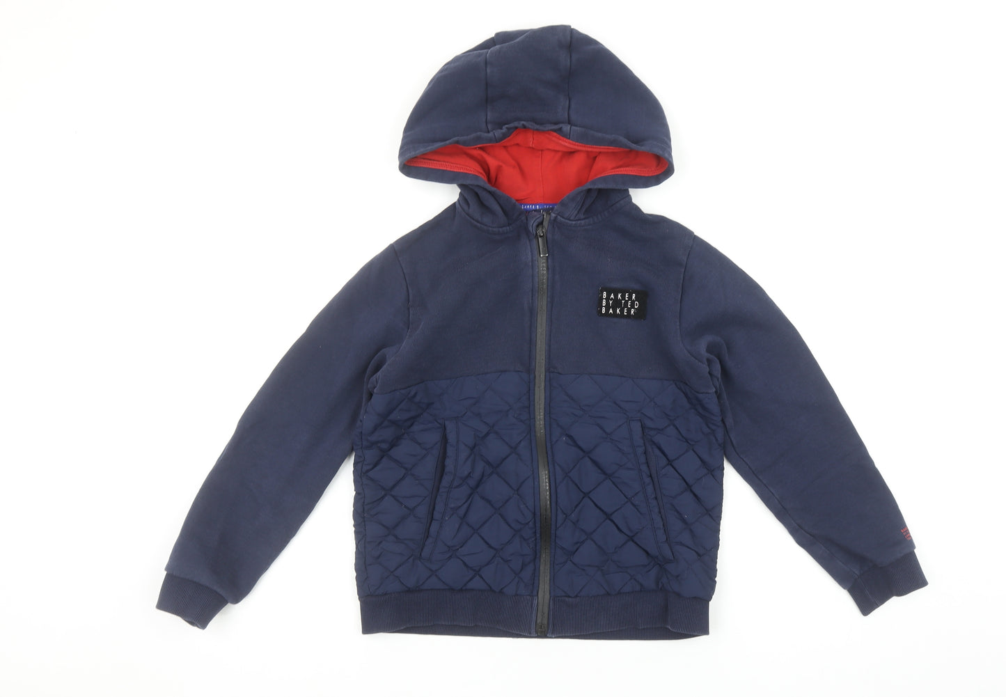 Baker by Ted Baker Boys Navy Full Zip Quilted Hoodie Age 10 Years Cotton