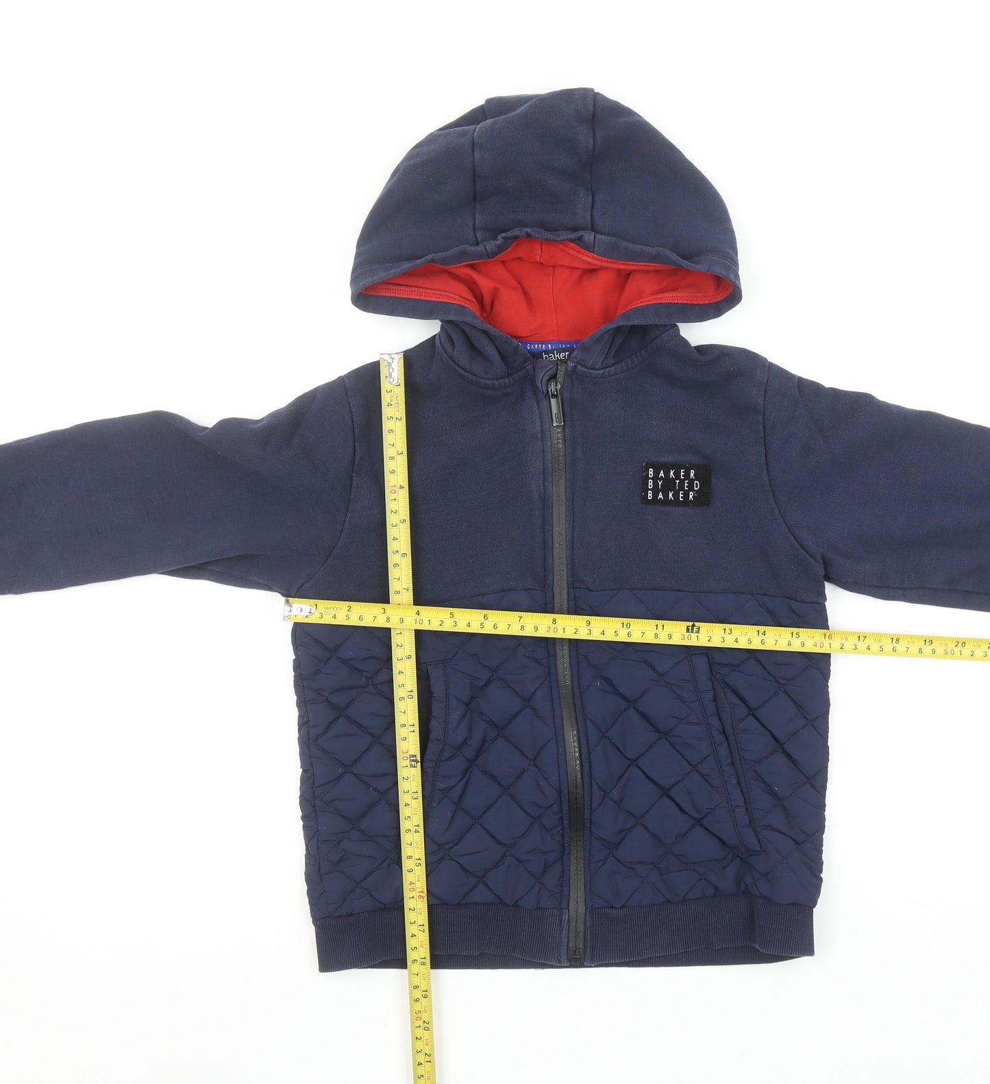 Baker by Ted Baker Boys Navy Full Zip Quilted Hoodie Age 10 Years Cotton