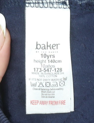 Baker by Ted Baker Boys Navy Full Zip Quilted Hoodie Age 10 Years Cotton