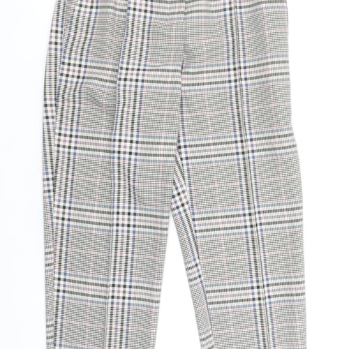 Primark Women Grey Check Tapered Trousers Size 8 Elastic Waist