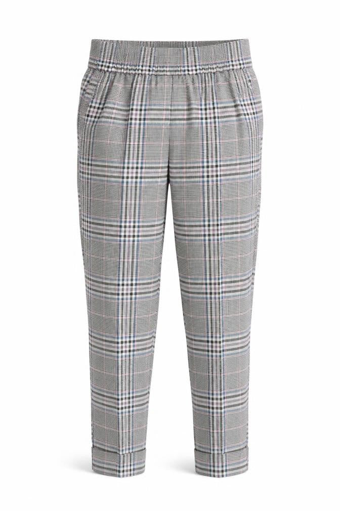 Primark Women Grey Check Tapered Trousers Size 8 Elastic Waist