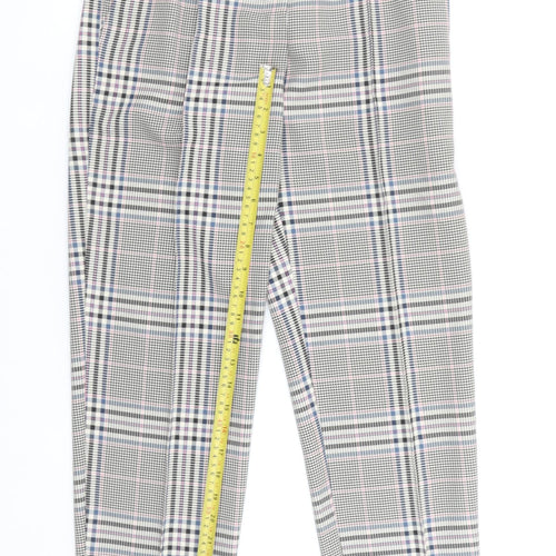 Primark Women Grey Check Tapered Trousers Size 8 Elastic Waist