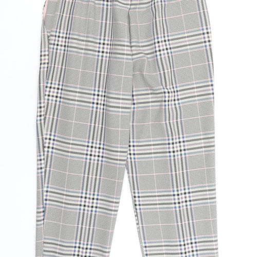 Primark Women Grey Check Tapered Trousers Size 8 Elastic Waist