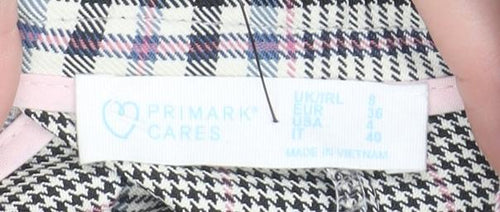 Primark Women Grey Check Tapered Trousers Size 8 Elastic Waist